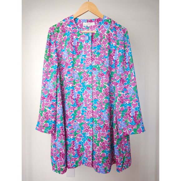 90s vintage Givenchy floral one button duster jacket/ pink, blue, green floral - Picture 3 of 10